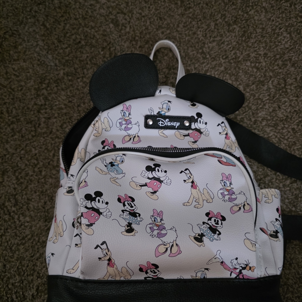 Disney  Backpack - White with Black and Pink Characters